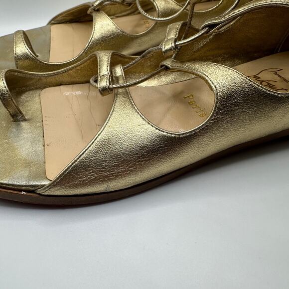 Christian Louboutin Sparty Flat Nappa Laminata Light Gold Gladiator Sandals 40 - Picture 13 of 14